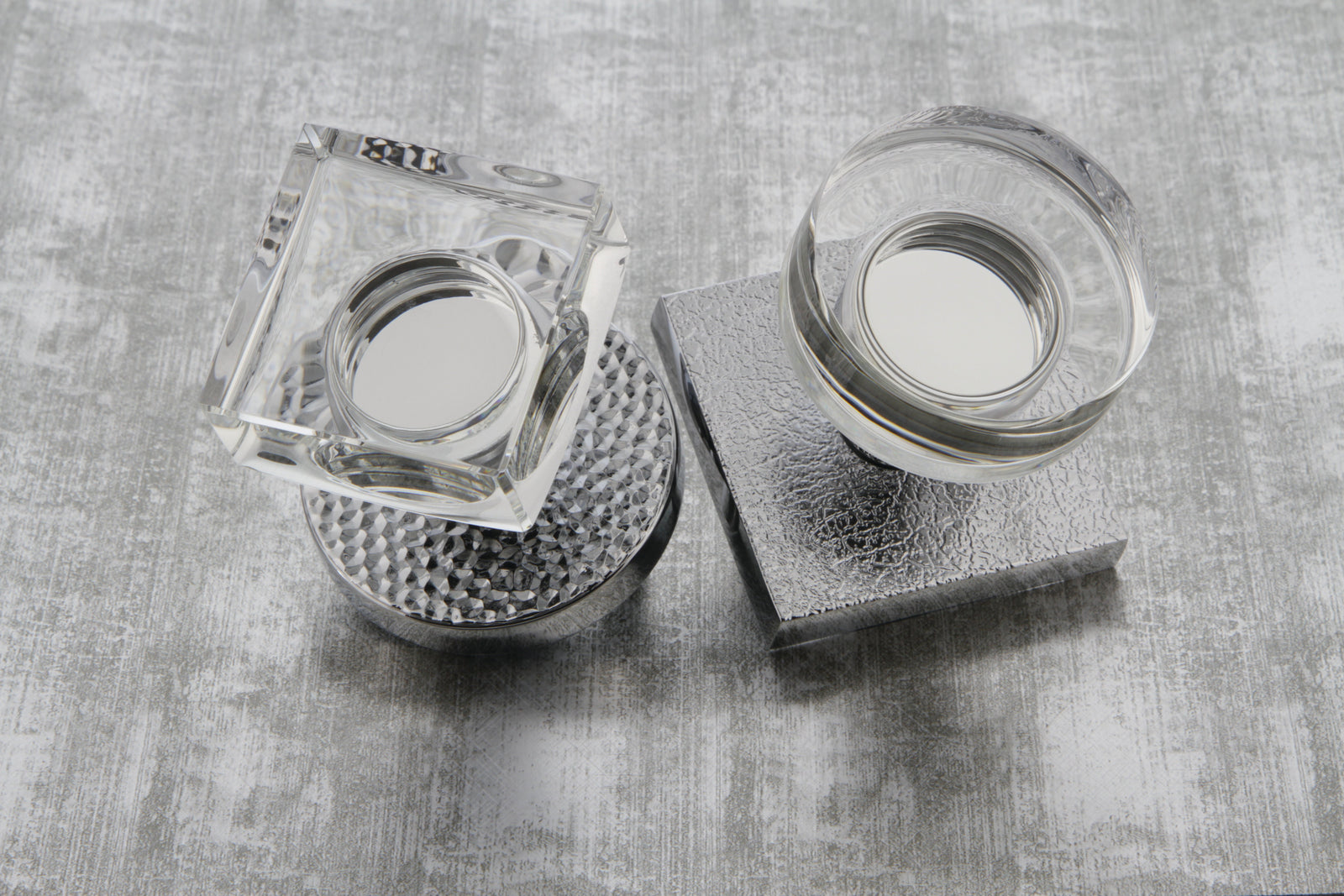chrome and crystal modern luxury door hardware hammered linen texture viaggio