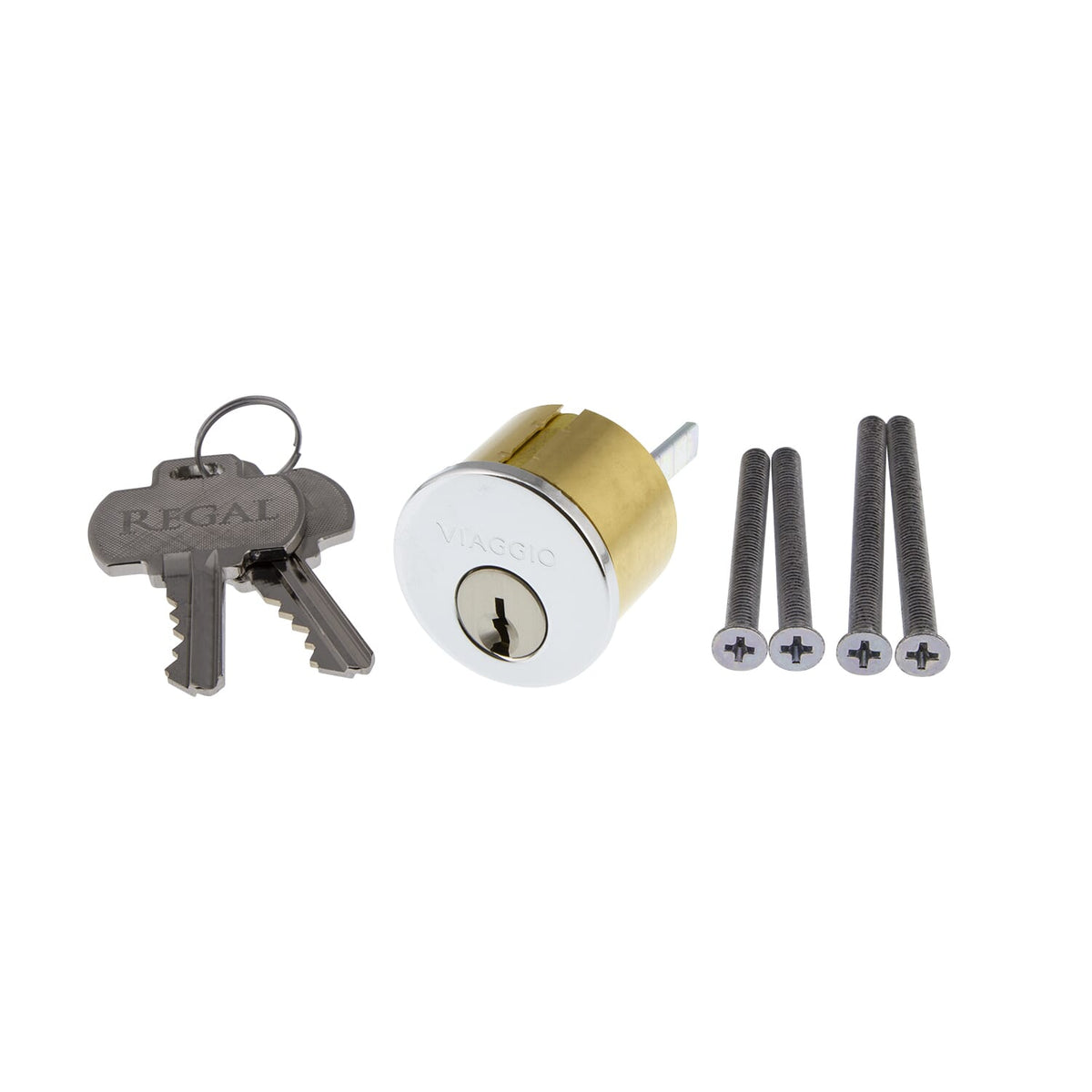 Deadbolt Cylinder and Cover with Key Code in Bright Chrome