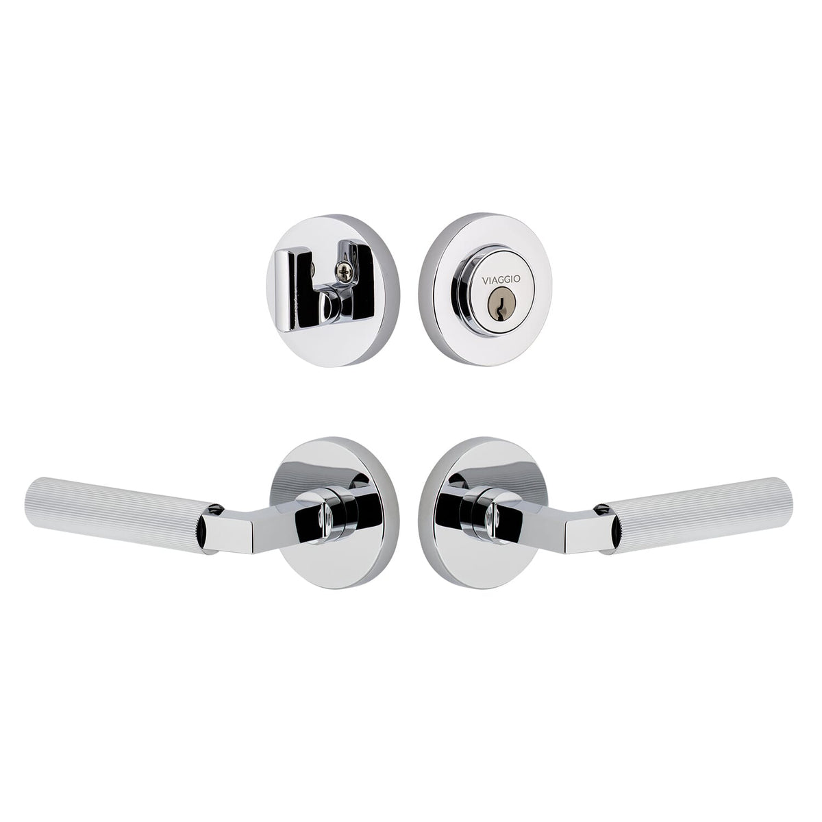 Circolo Rosette Entry Set with Contempo Fluted Lever  in Bright Chrome