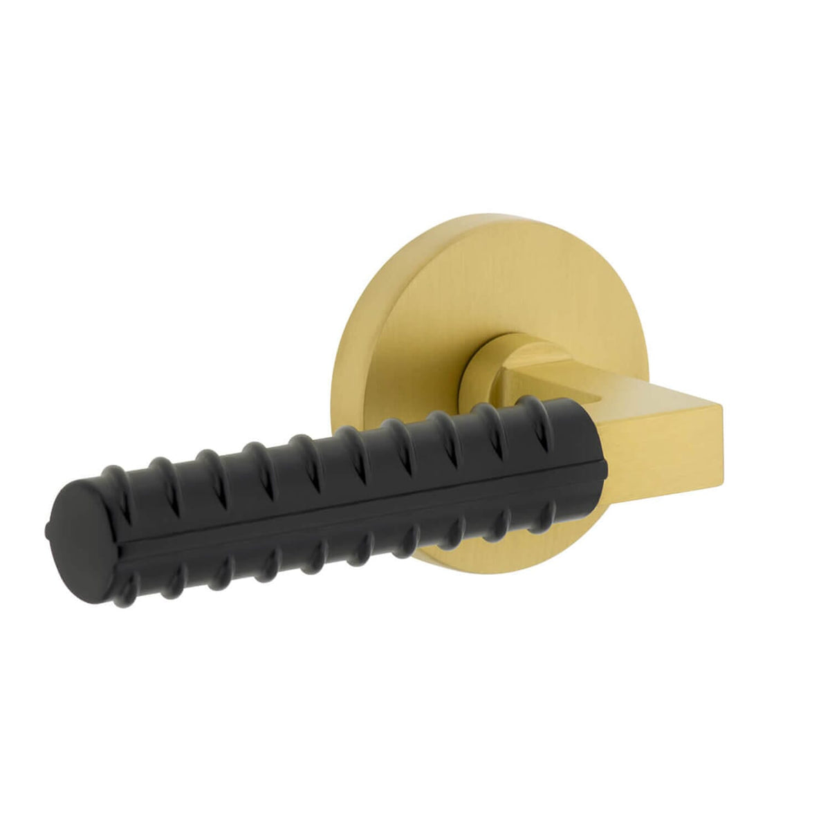 Circolo Rosette in Satin Brass with Satin Black Contempo Rebar Lever