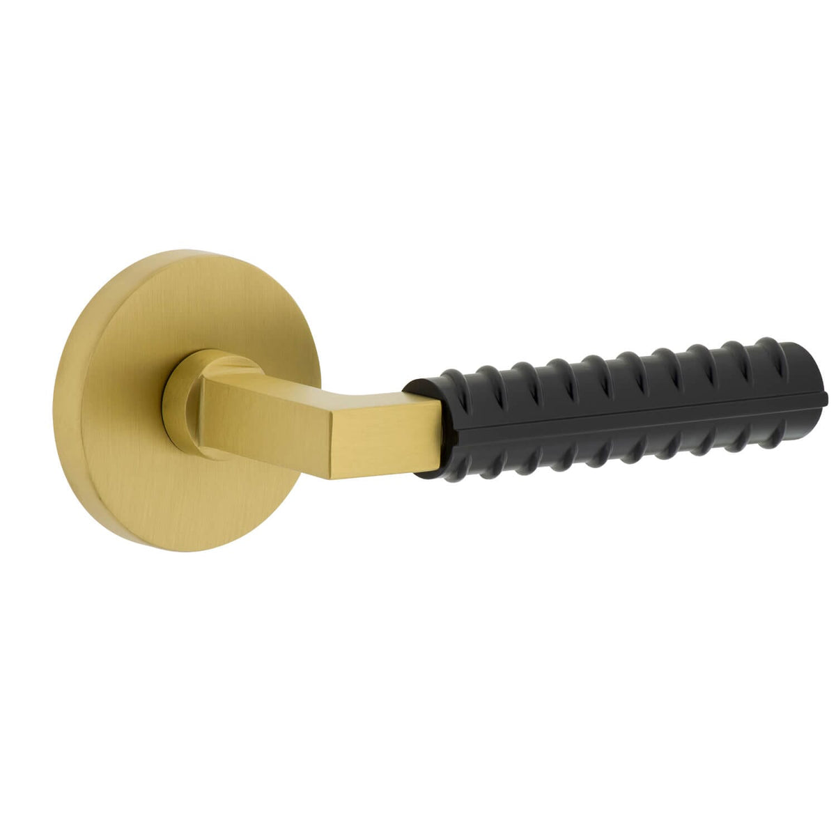 Circolo Rosette in Satin Brass with Satin Black Contempo Rebar Lever