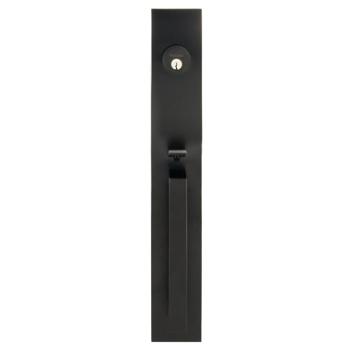 Quadrato One-Piece Handleset with D Grip and Quadrato Rosette with Quadrato Knob in Satin Black