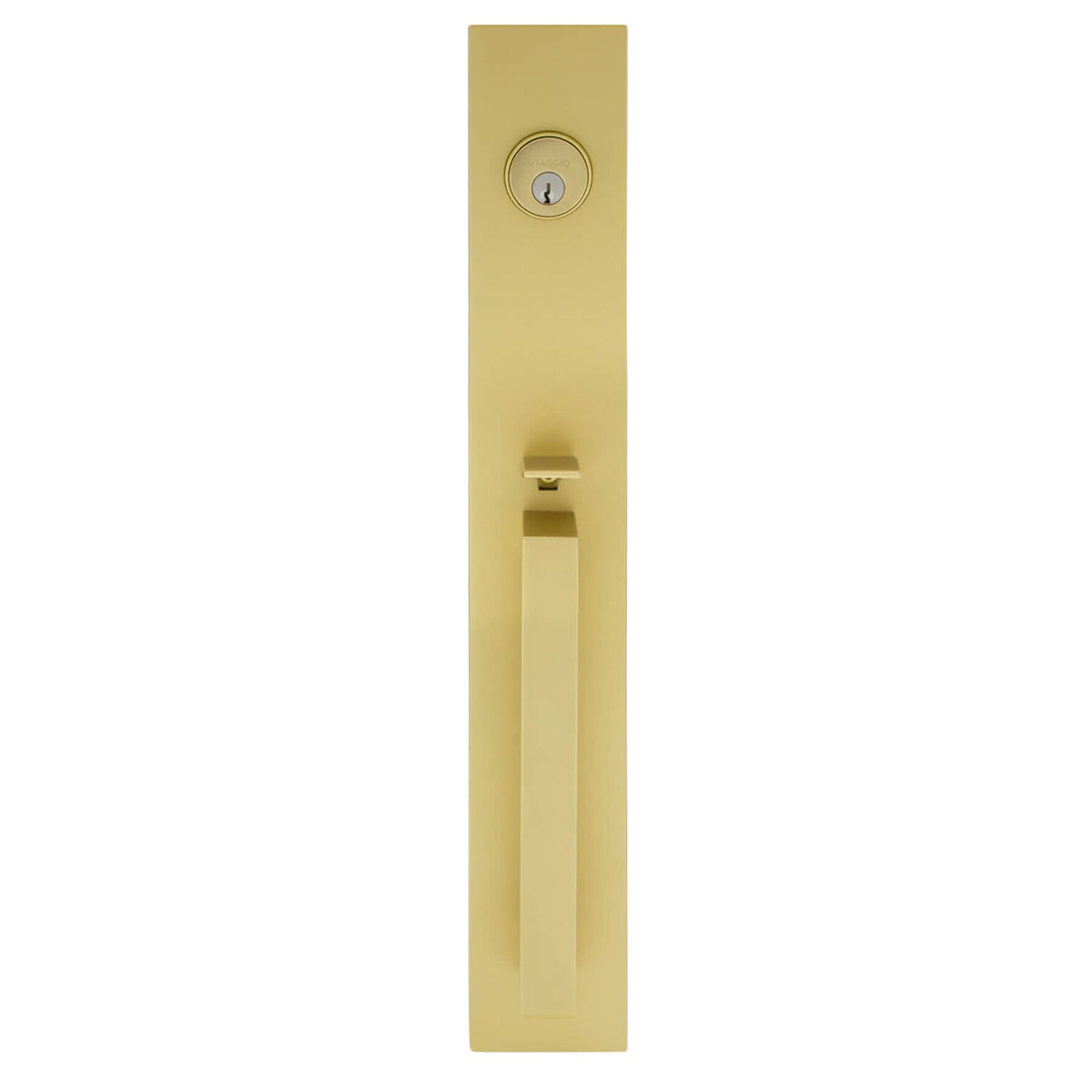 Quadrato One-Piece Handleset with D Grip and Quadrato Rosette with Lusso Lever in Satin Brass