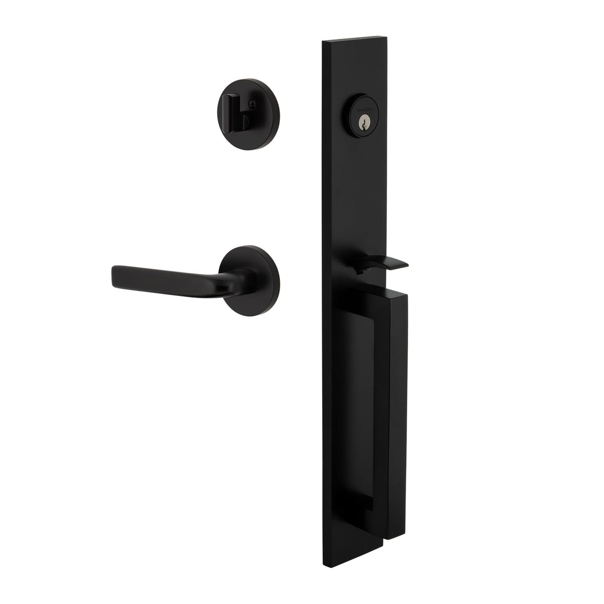 Quadrato One-Piece Handleset with D Grip and Circolo Rosette with Bella Lever in Satin Black