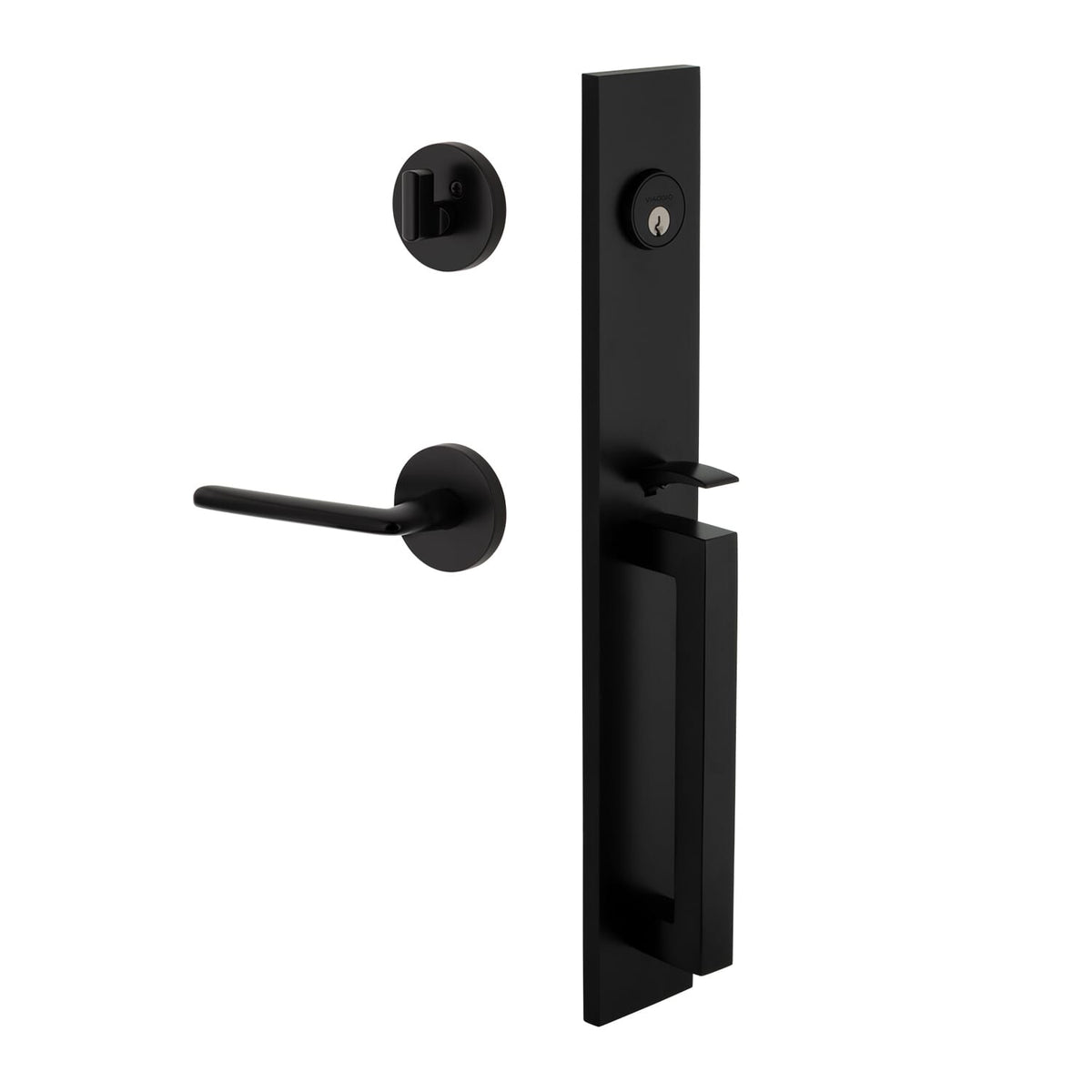 Quadrato One-Piece Handleset with D Grip and Circolo Rosette with Brezza Lever in Satin Black