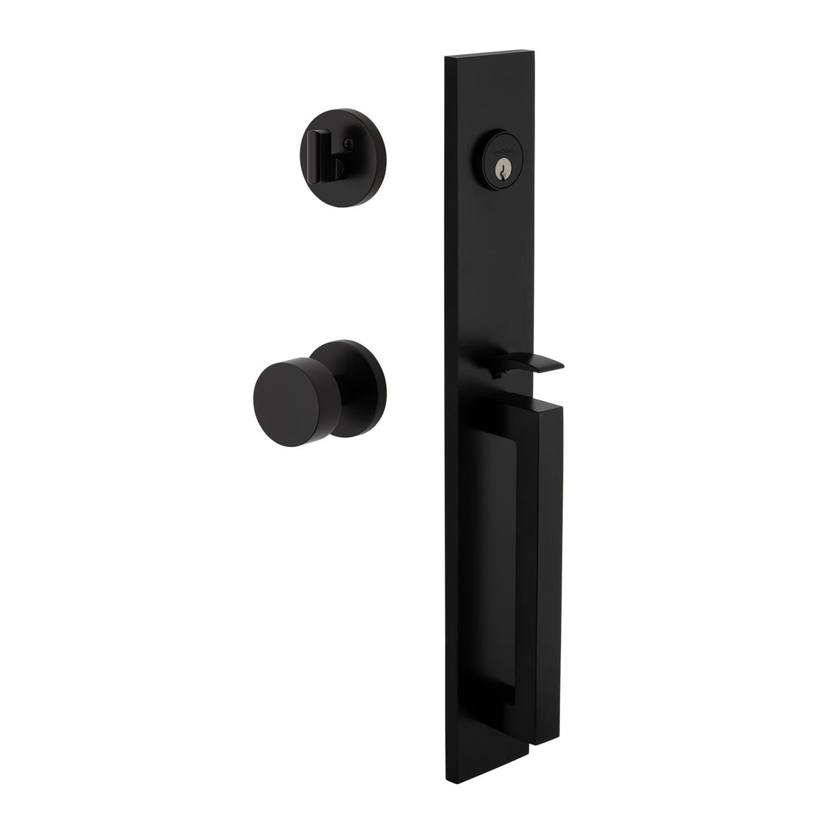 Quadrato One-Piece Handleset with D Grip and Circolo Rosette with Circolo Knob in Satin Black