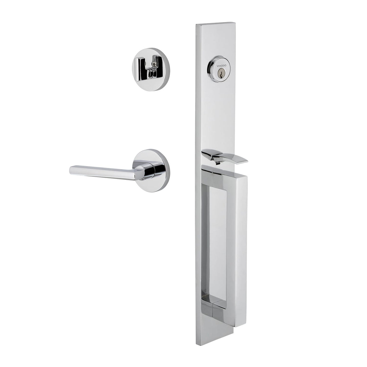 Quadrato One-Piece Handleset with D Grip and Circolo Rosette with Milano Lever in Bright Chrome