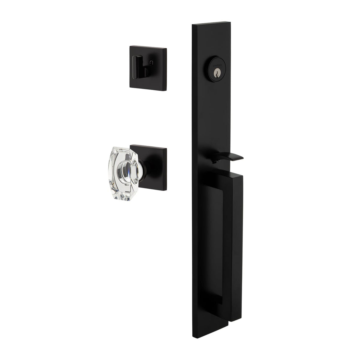 Quadrato One-Piece Handleset with D Grip and Quadrato Rosette with Stella Crystal Knob in Satin Black