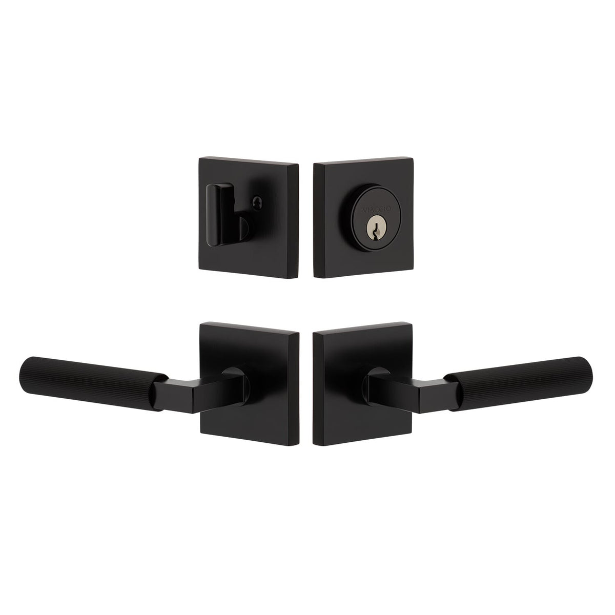 Quadrato Rosette Entry Set with Contempo Fluted Lever  in Satin Black