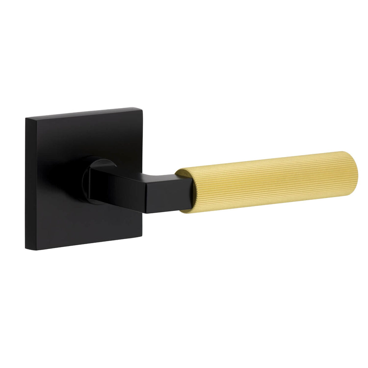 Quadrato Rosette in Satin Black with Satin Brass Contempo Fluted Lever