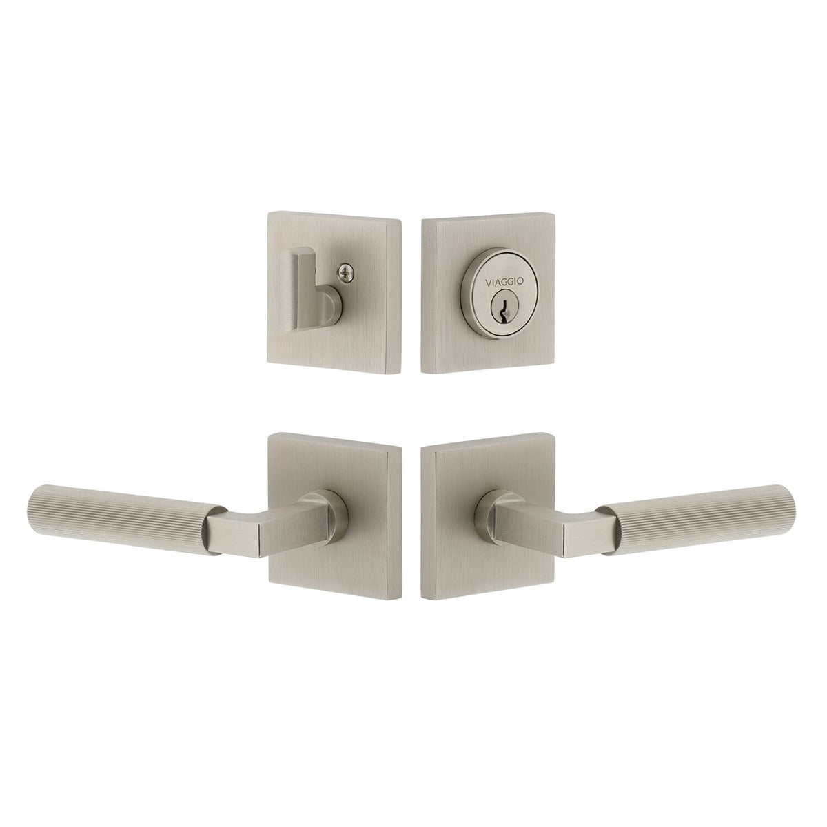 Quadrato Rosette Entry Set with Contempo Fluted Lever  in Satin Nickel