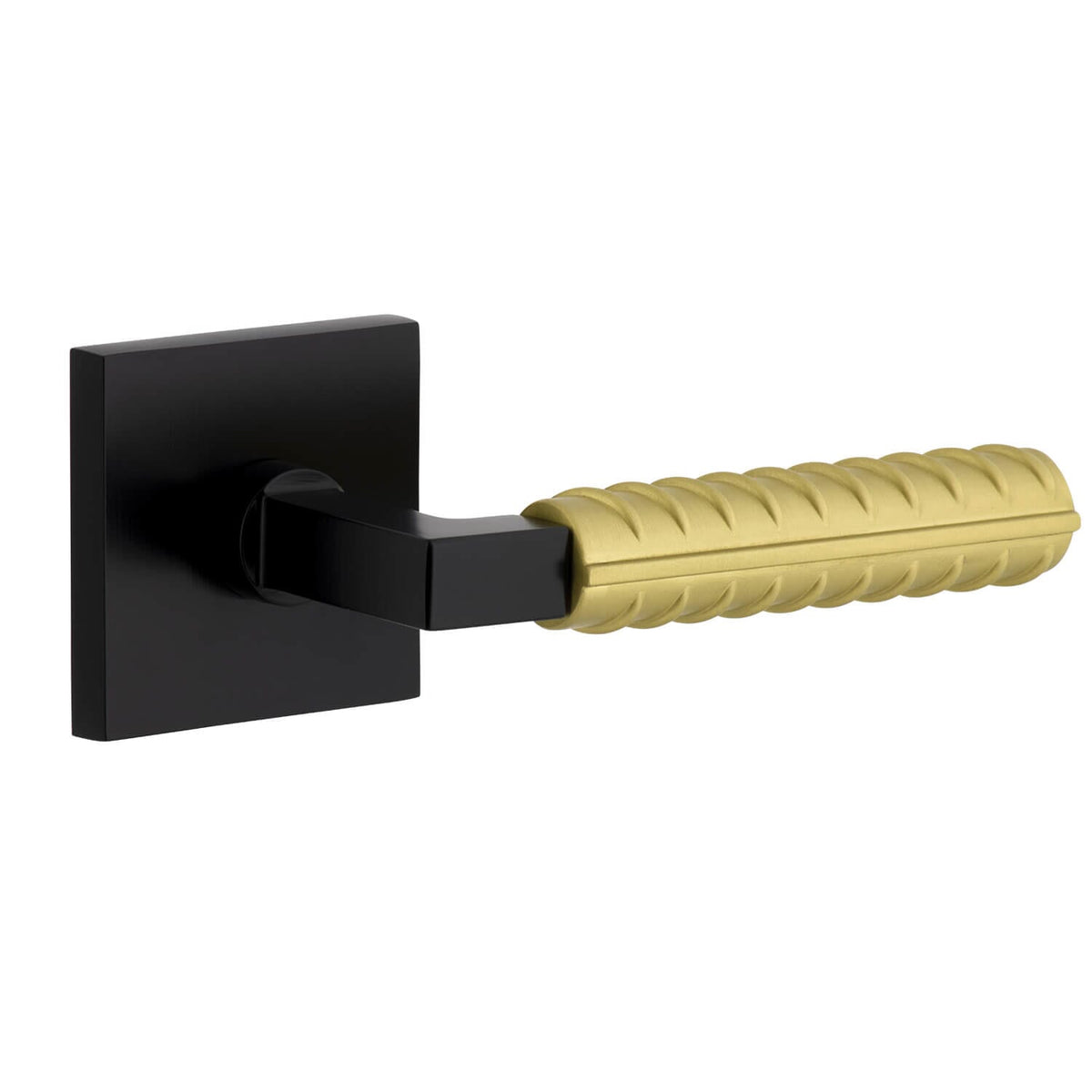 Quadrato Rosette in Satin Black with Satin Brass Contempo Rebar Lever