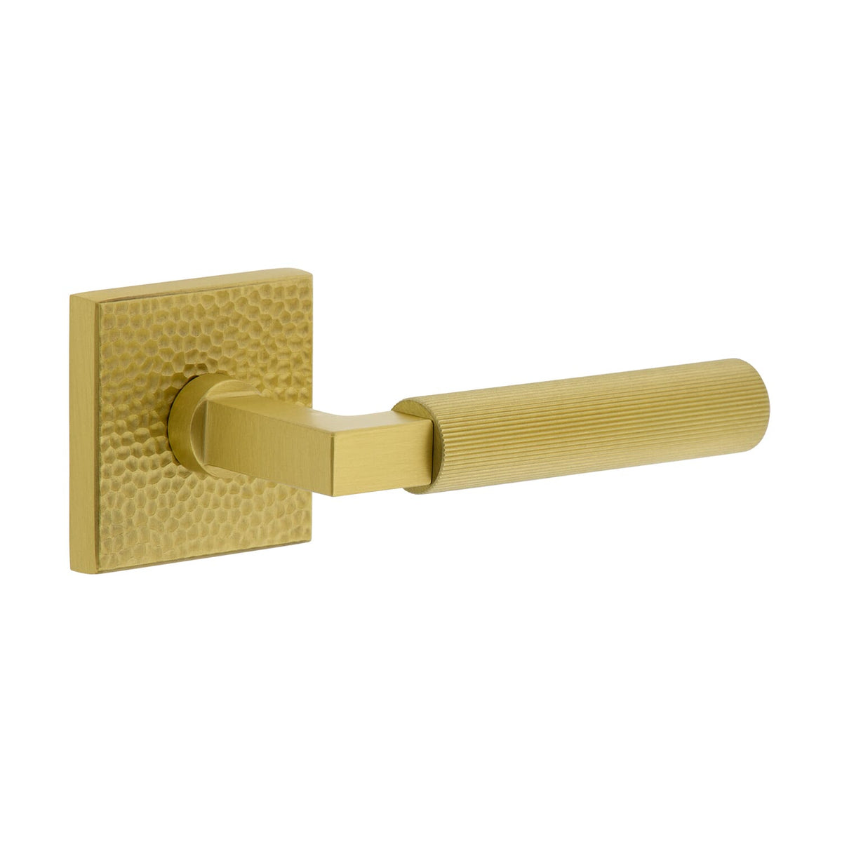 Quadrato Hammered Rosette with Contempo Fluted Lever in Satin Brass