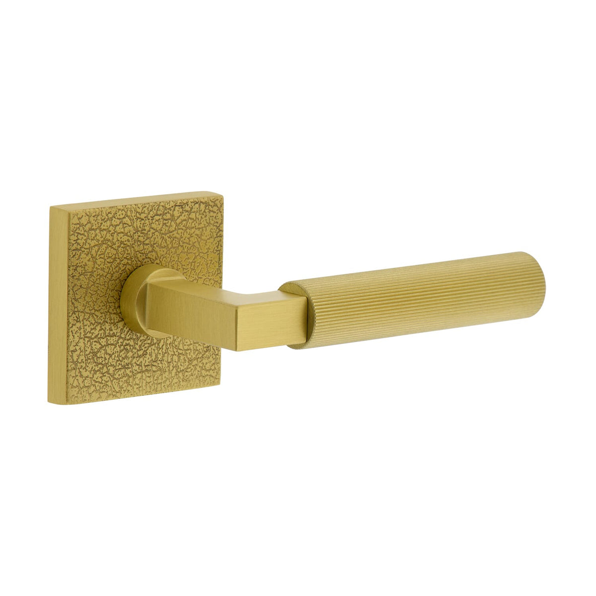 Quadrato Leather Rosette with Contempo Fluted Lever in Satin Brass