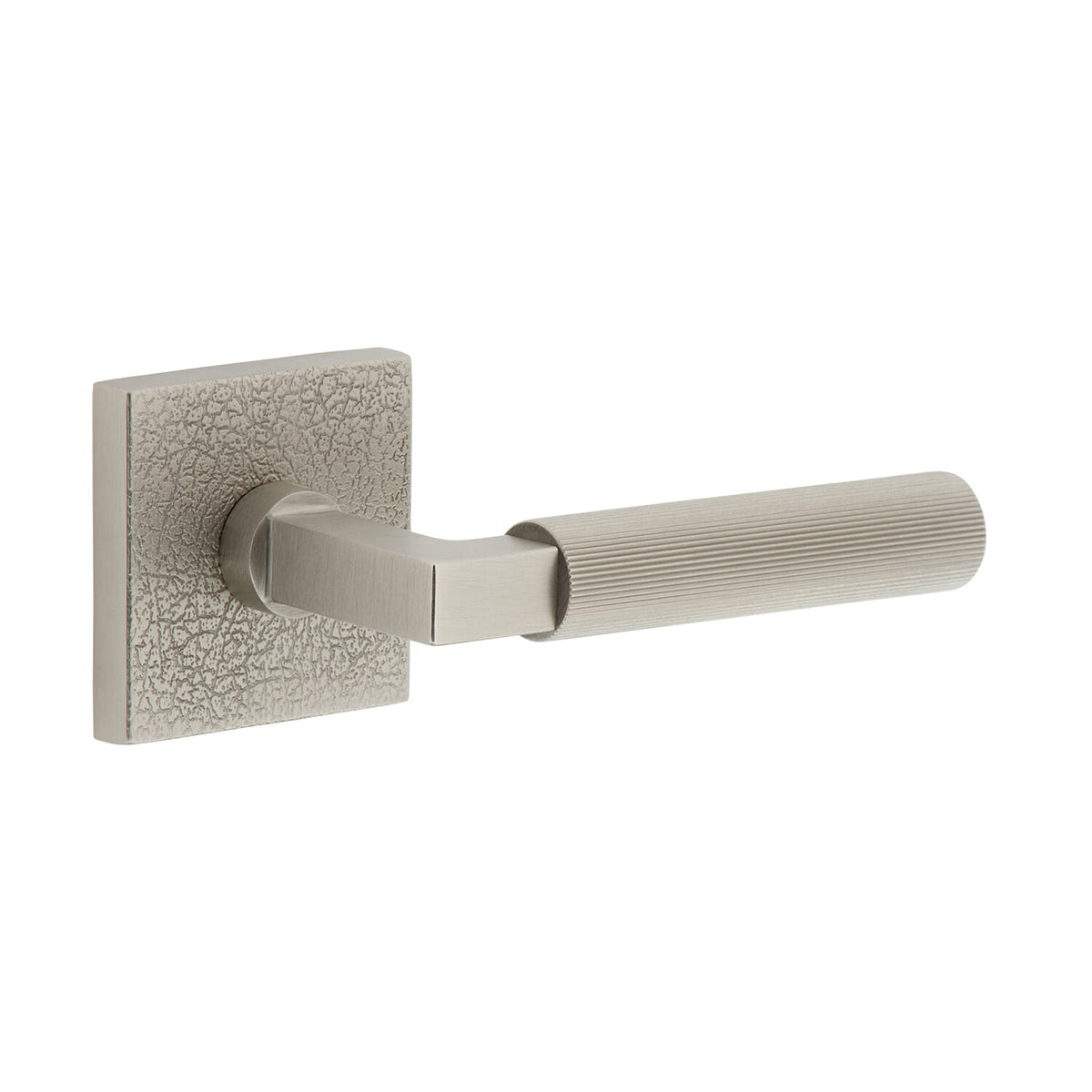 Quadrato Leather Rosette with Contempo Fluted Lever in Satin Nickel