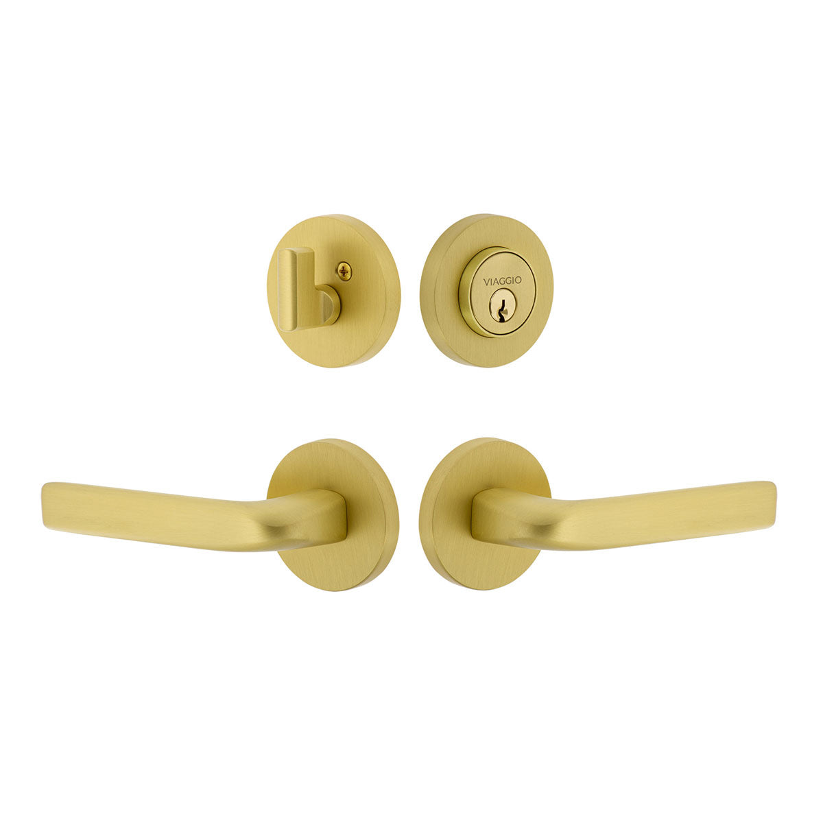 Circolo Rosette Entry Set with Bella Lever in Satin Brass