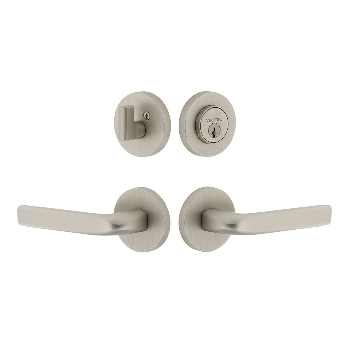 Circolo Rosette Entry Set with Bella Lever in Satin Nickel