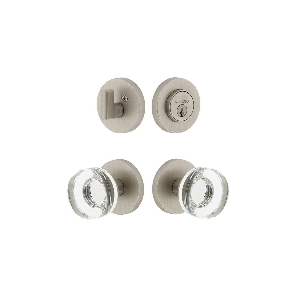 Circolo Rosette Entry Set with Circolo Crystal Knob in Satin Nickel