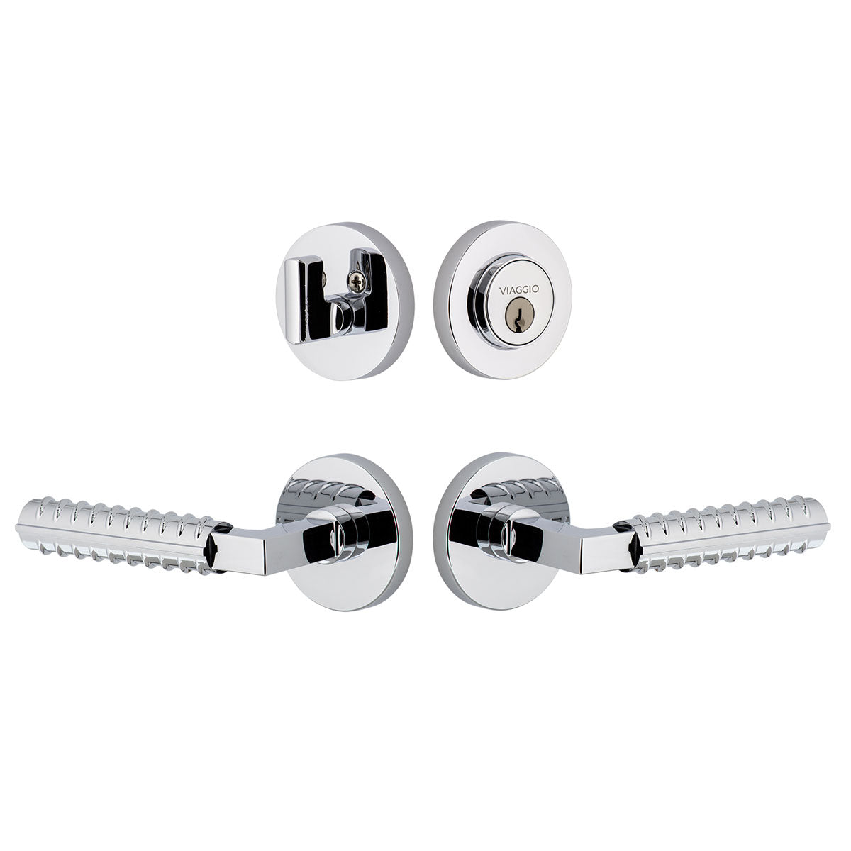 Circolo Rosette Entry Set with Contempo Rebar Lever in Bright Chrome