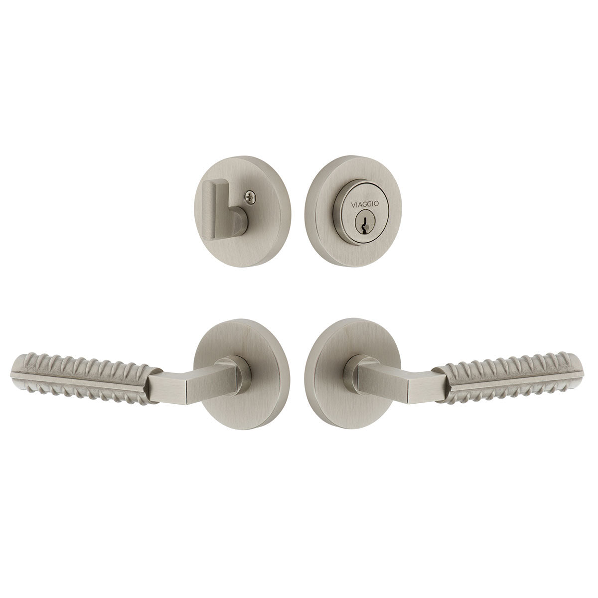 Circolo Rosette Entry Set with Contempo Rebar Lever in Satin Nickel