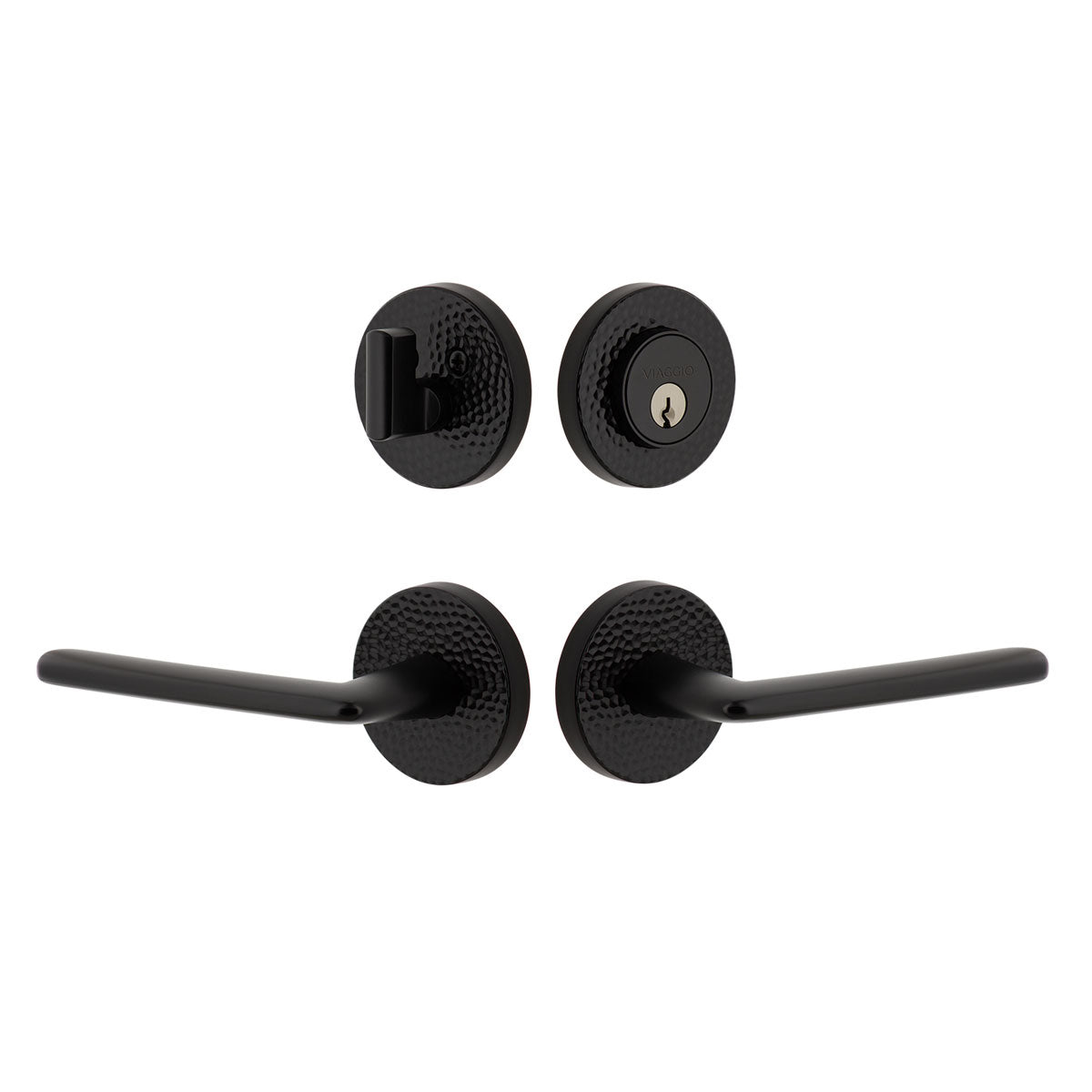 Circolo Hammered Rosette Entry Set with Brezza Lever in Satin Black
