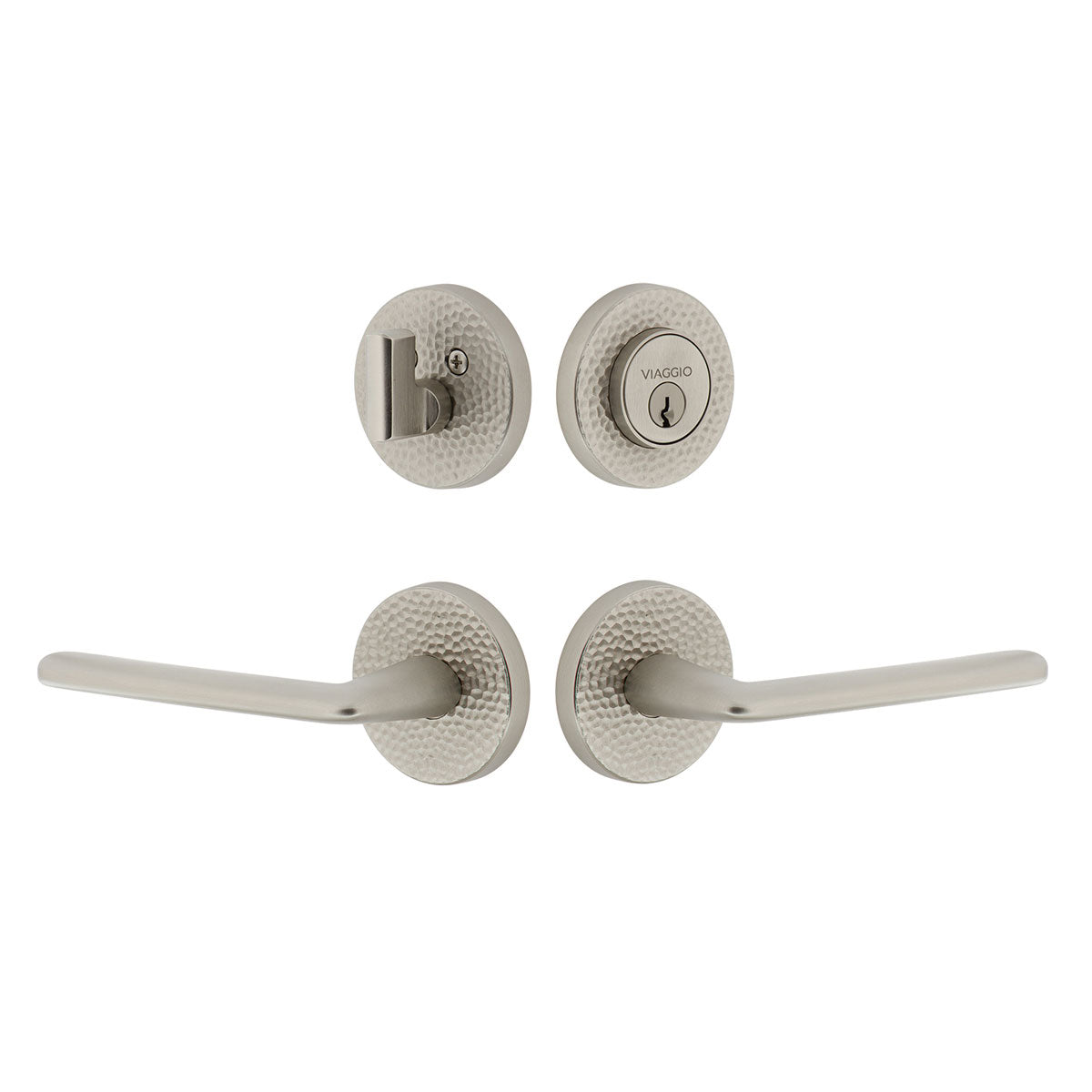 Circolo Hammered Rosette Entry Set with Brezza Lever in Satin Nickel