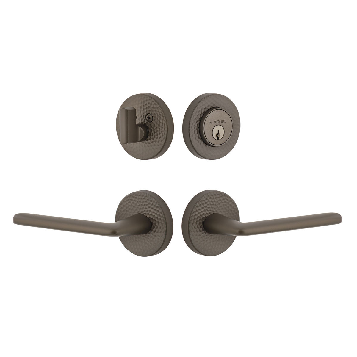 Circolo Hammered Rosette Entry Set with Brezza Lever in Titanium Gray