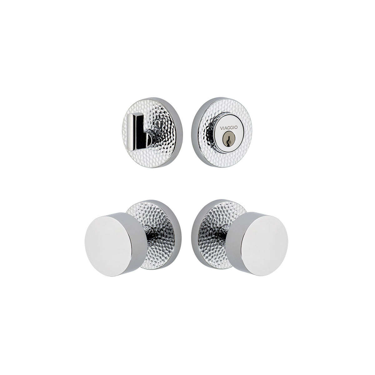 Circolo Hammered Rosette Entry Set with Circolo Knob in Bright Chrome