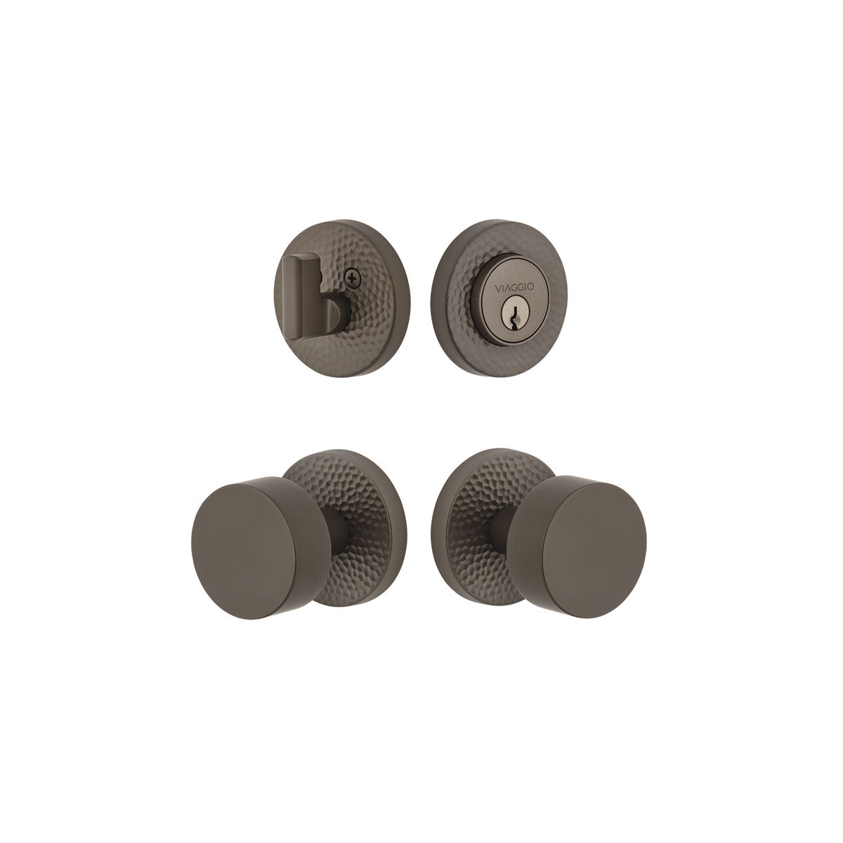 Circolo Hammered Rosette Entry Set with Circolo Knob in Titanium Gray