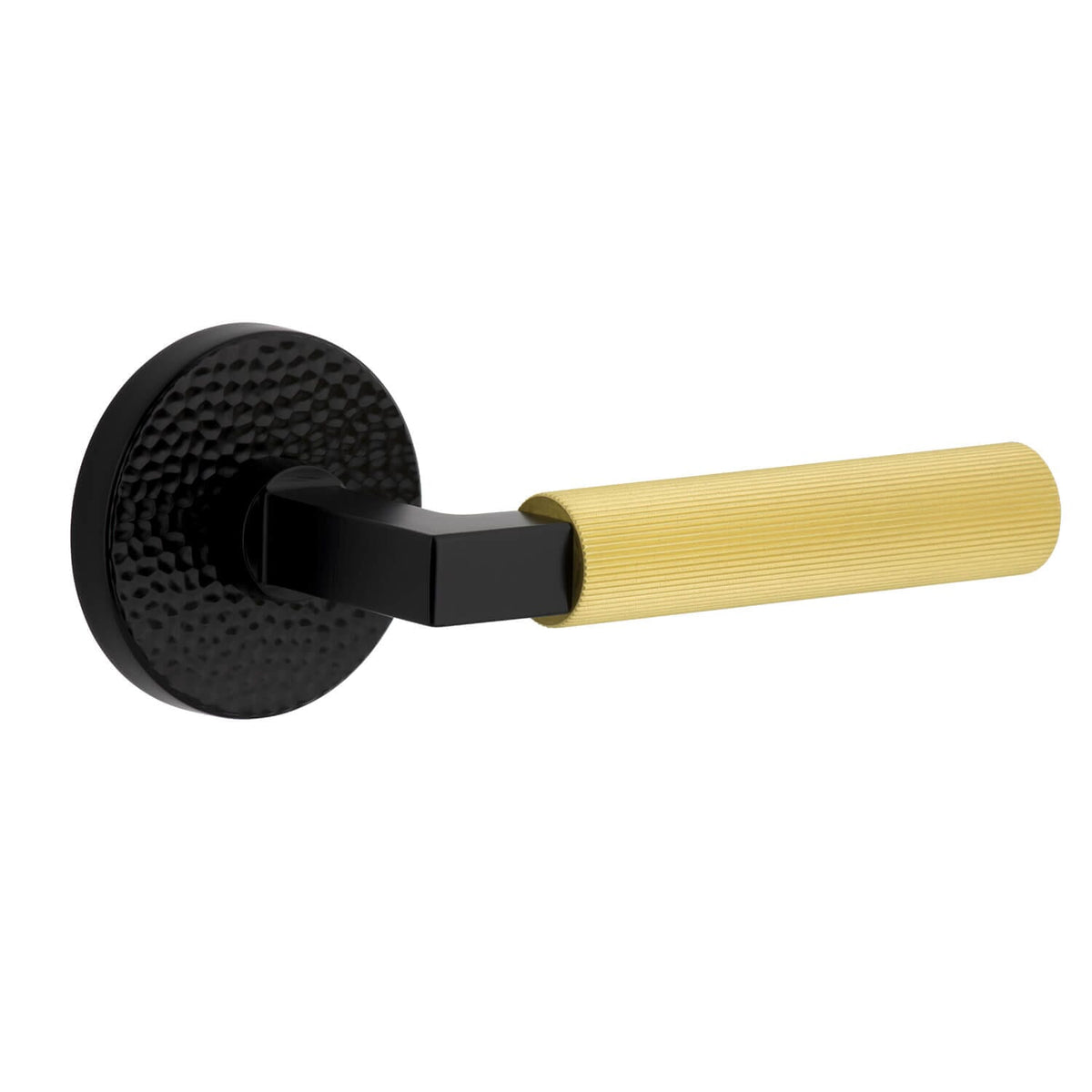 Circolo Hammered Rosette in Satin Black with Satin Brass Contempo Fluted Lever