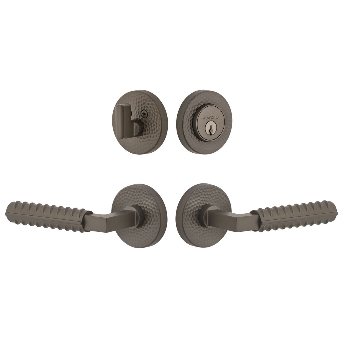 Circolo Hammered Rosette Entry Set with Contempo Rebar Lever in Titanium Gray