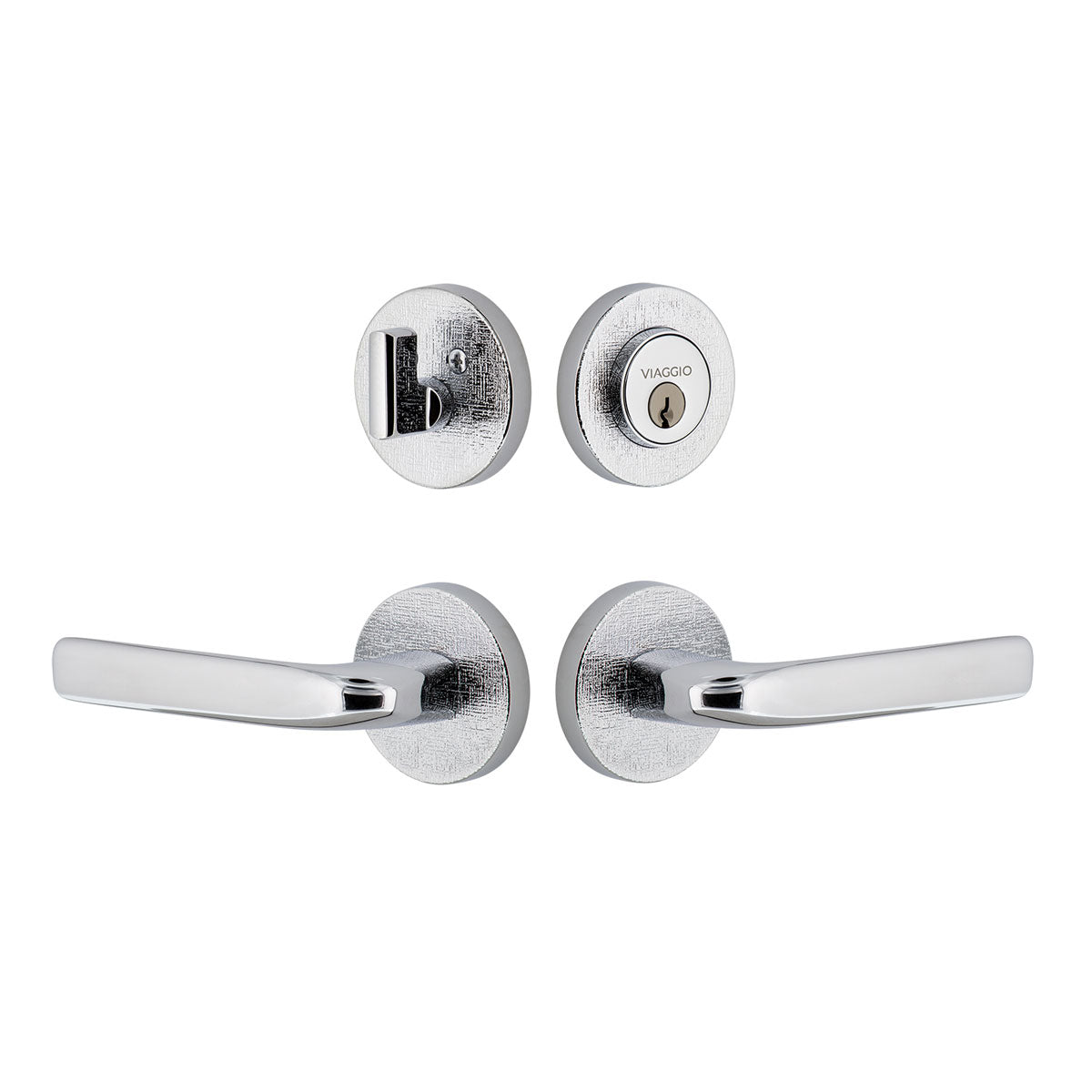 Circolo Linen Rosette Entry Set with Bella Lever in Bright Chrome