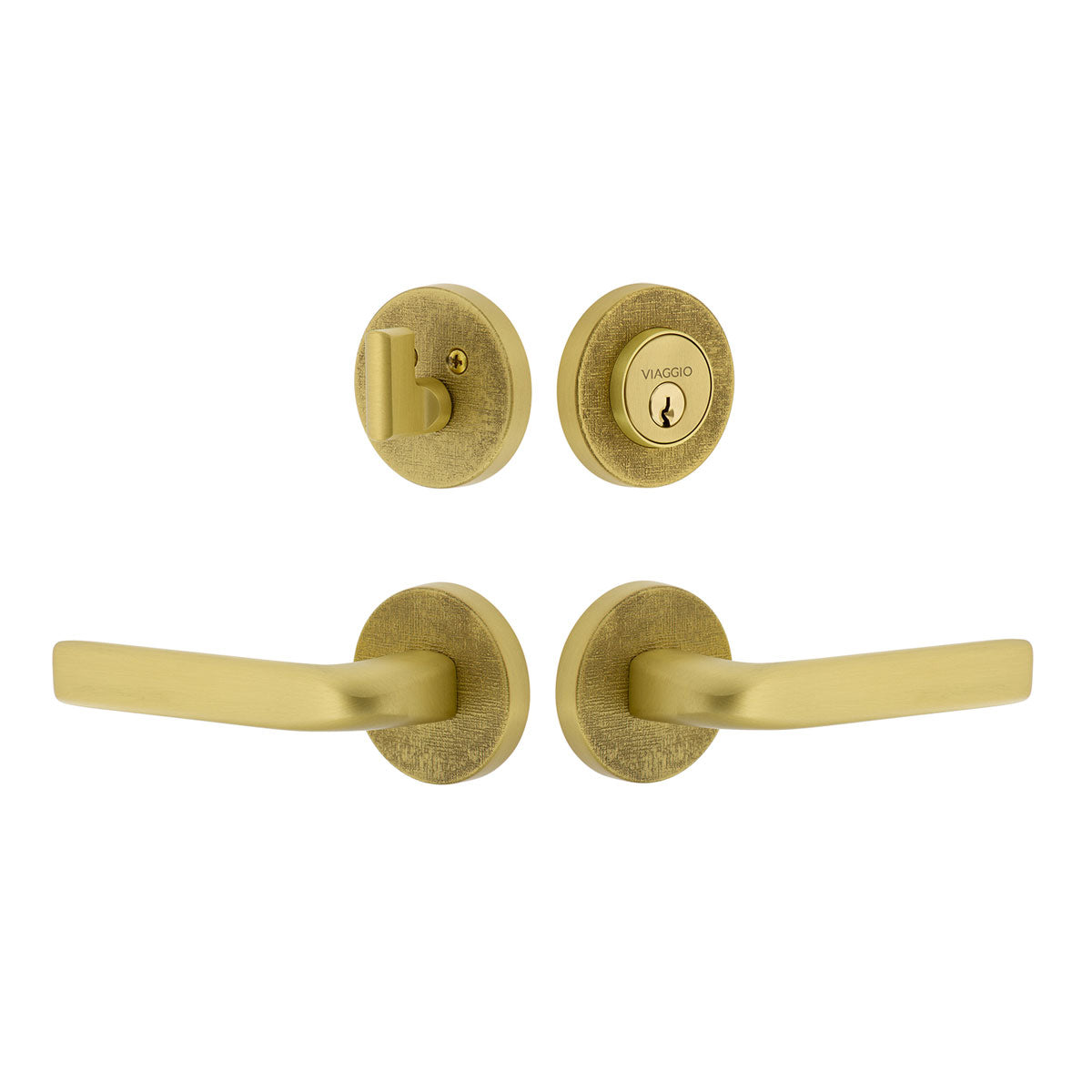 Circolo Linen Rosette Entry Set with Bella Lever in Satin Brass