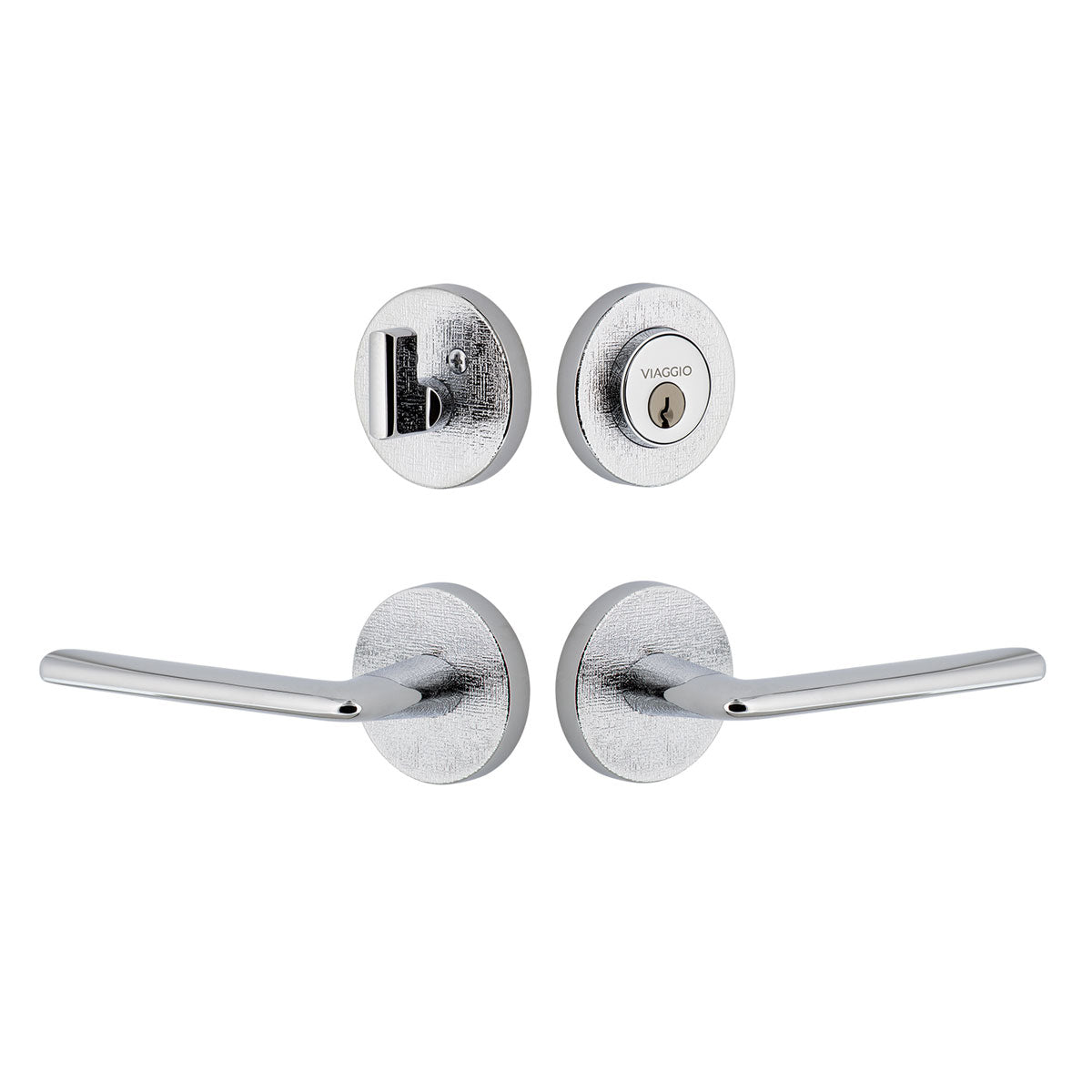 Circolo Linen Rosette Entry Set with Brezza Lever in Bright Chrome