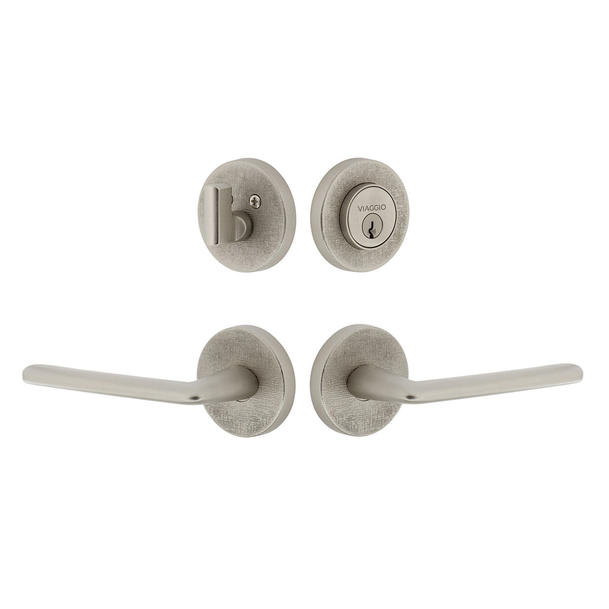 Circolo Linen Rosette Entry Set with Brezza Lever in Satin Nickel