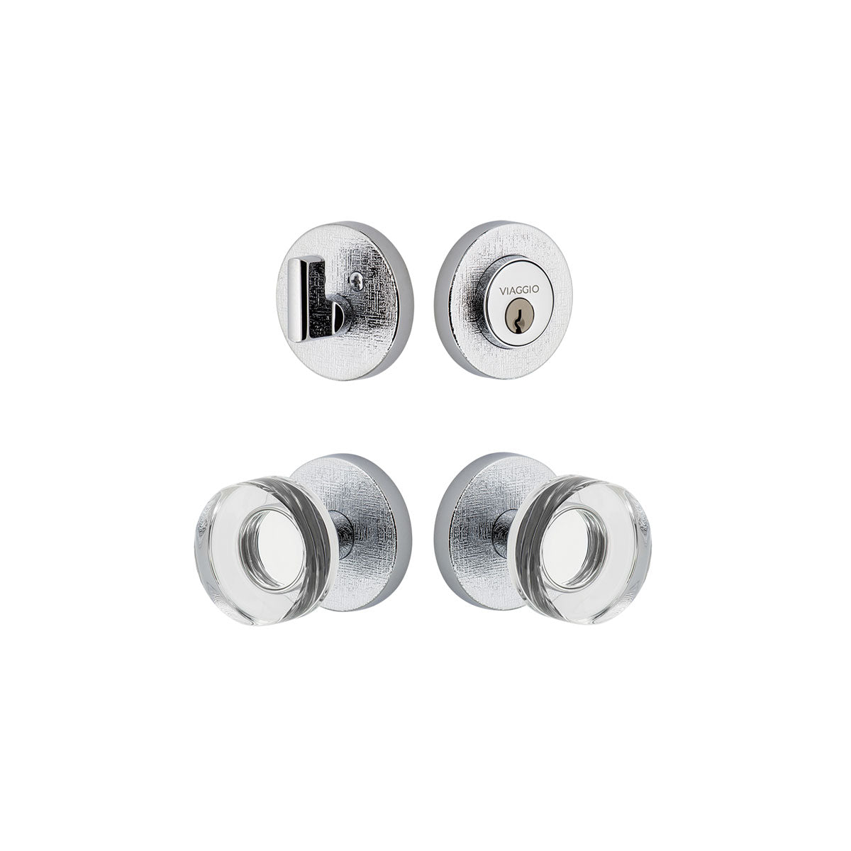 Circolo Linen Rosette Entry Set with Circolo Crystal Knob in Bright Chrome