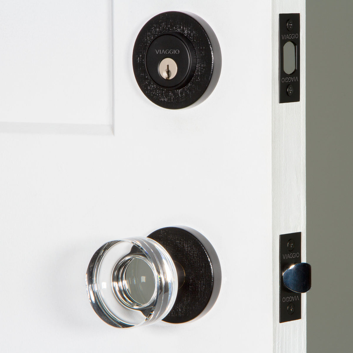 Circolo Linen Rosette Entry Set with Circolo Crystal Knob in Satin Black