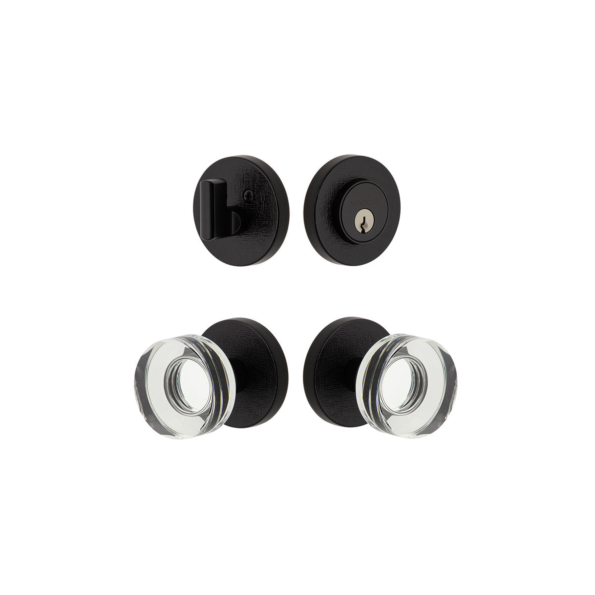 Circolo Linen Rosette Entry Set with Circolo Crystal Knob in Satin Black