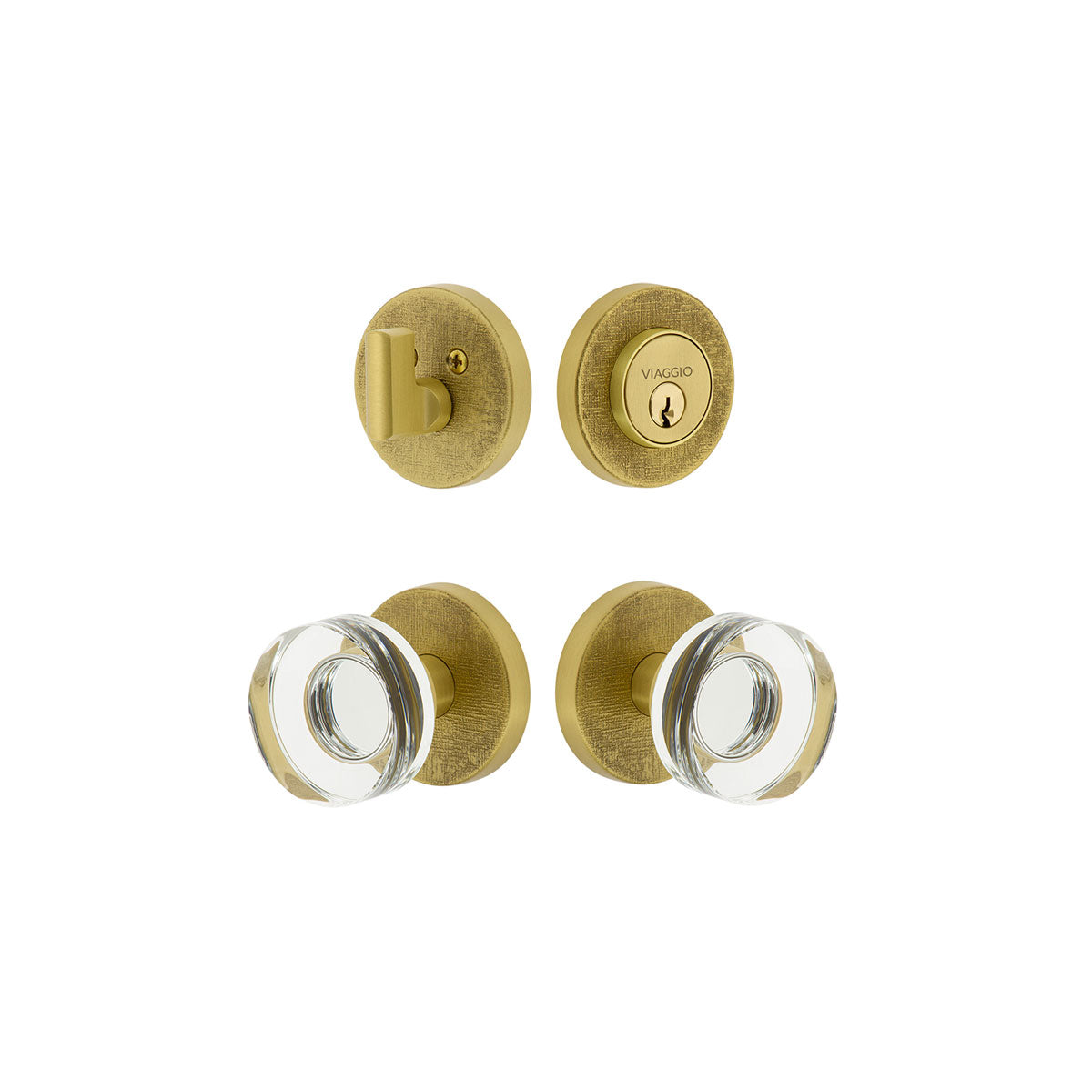 Circolo Linen Rosette Entry Set with Circolo Crystal Knob in Satin Brass