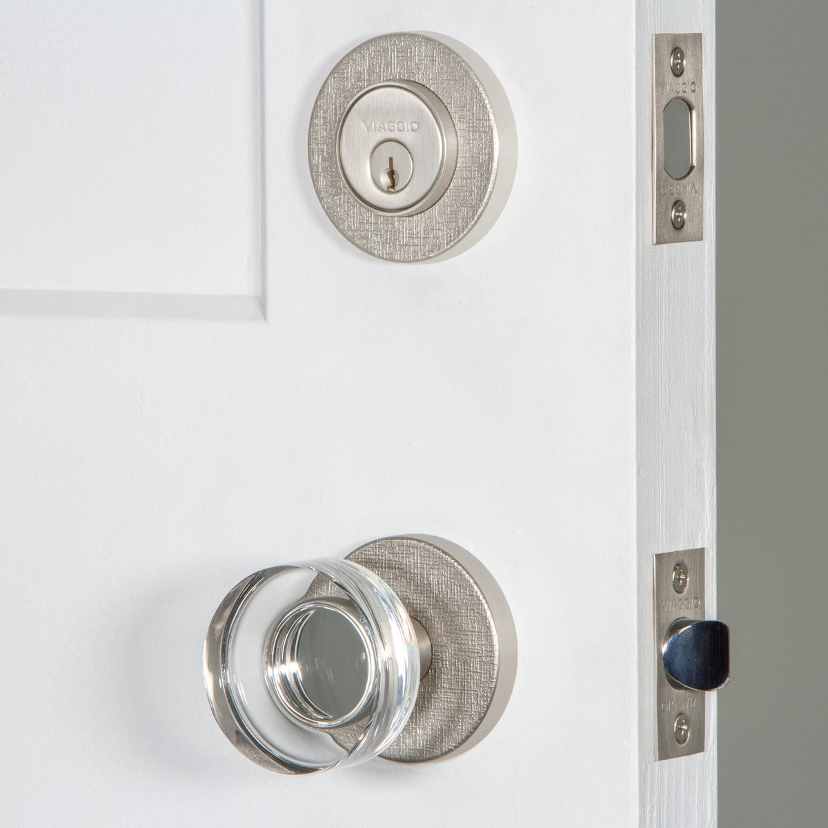 Circolo Linen Rosette Entry Set with Circolo Crystal Knob in Satin Nickel