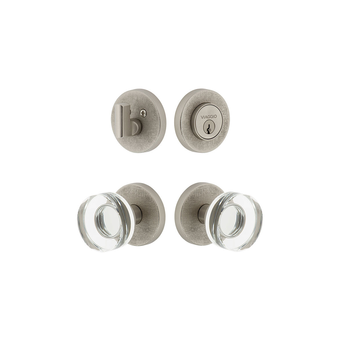 Circolo Linen Rosette Entry Set with Circolo Crystal Knob in Satin Nickel