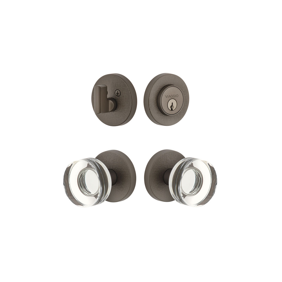 Circolo Linen Rosette Entry Set with Circolo Crystal Knob in Titanium Gray