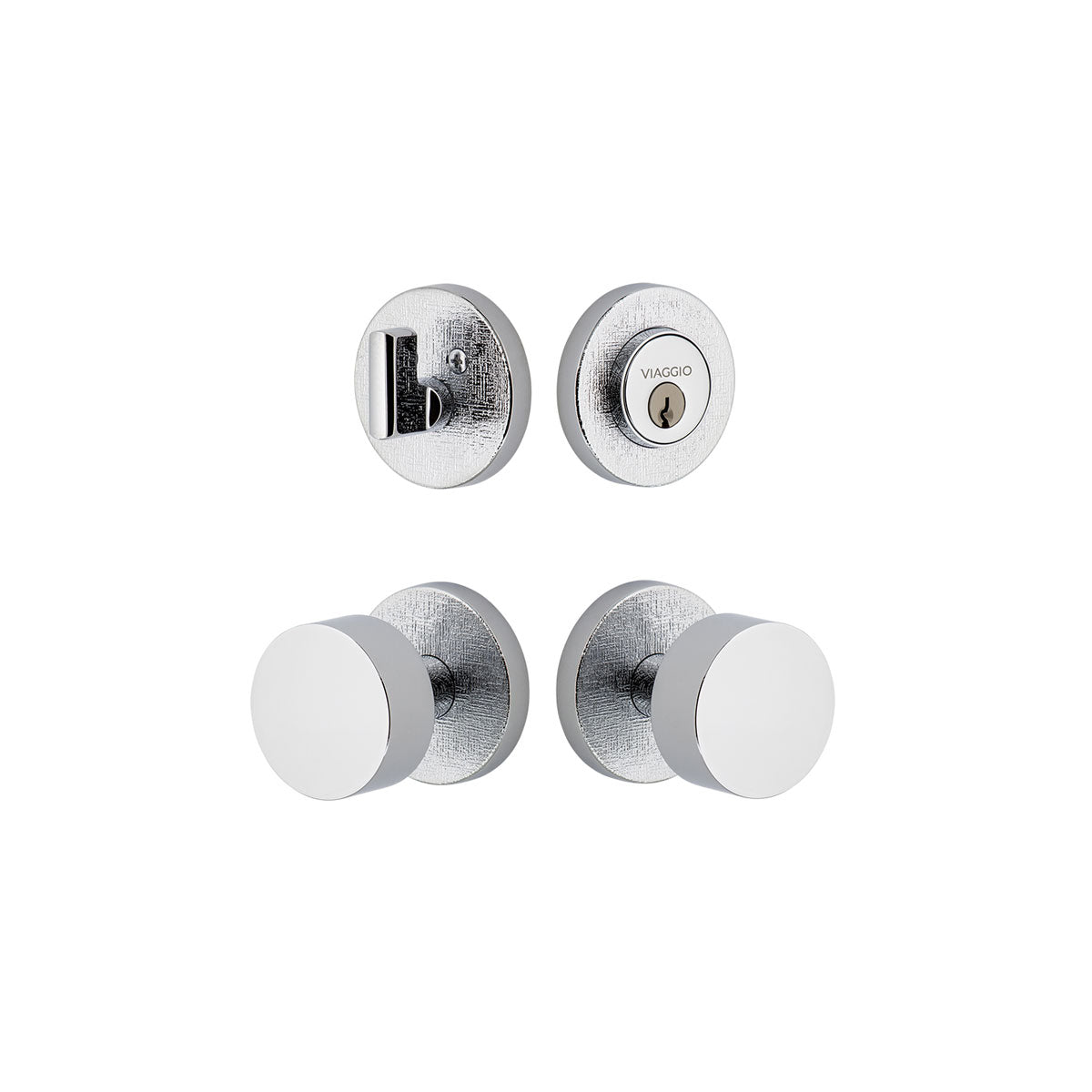 Circolo Linen Rosette Entry Set with Circolo Knob in Bright Chrome