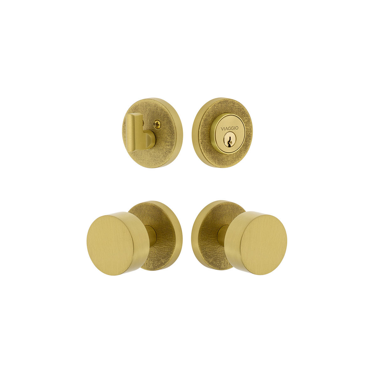 Circolo Linen Rosette Entry Set with Circolo Knob in Satin Brass