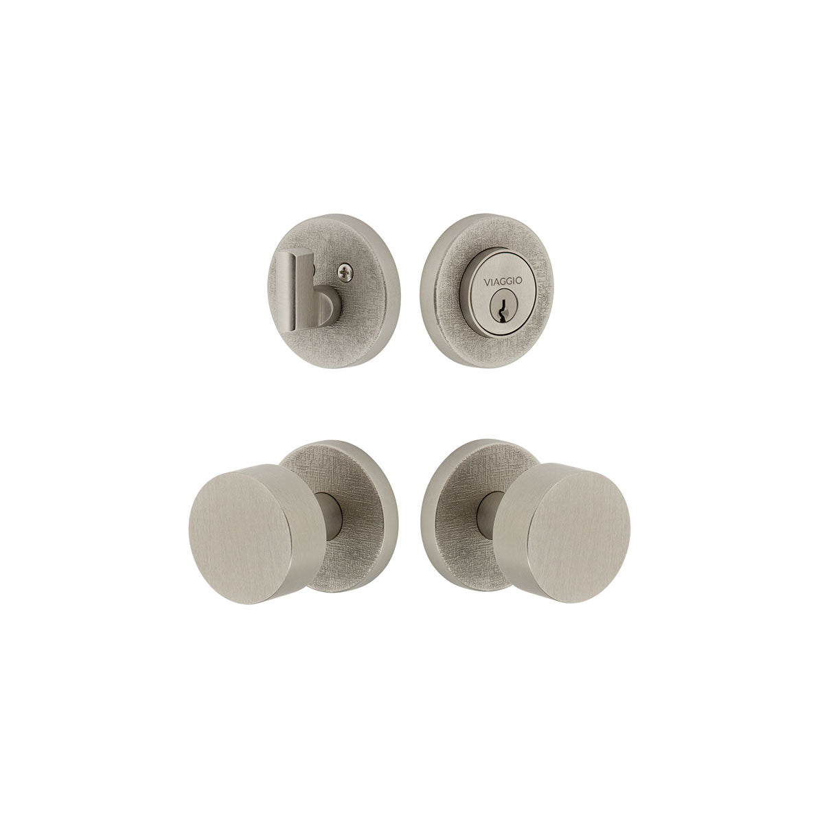 Circolo Linen Rosette Entry Set with Circolo Knob in Satin Nickel