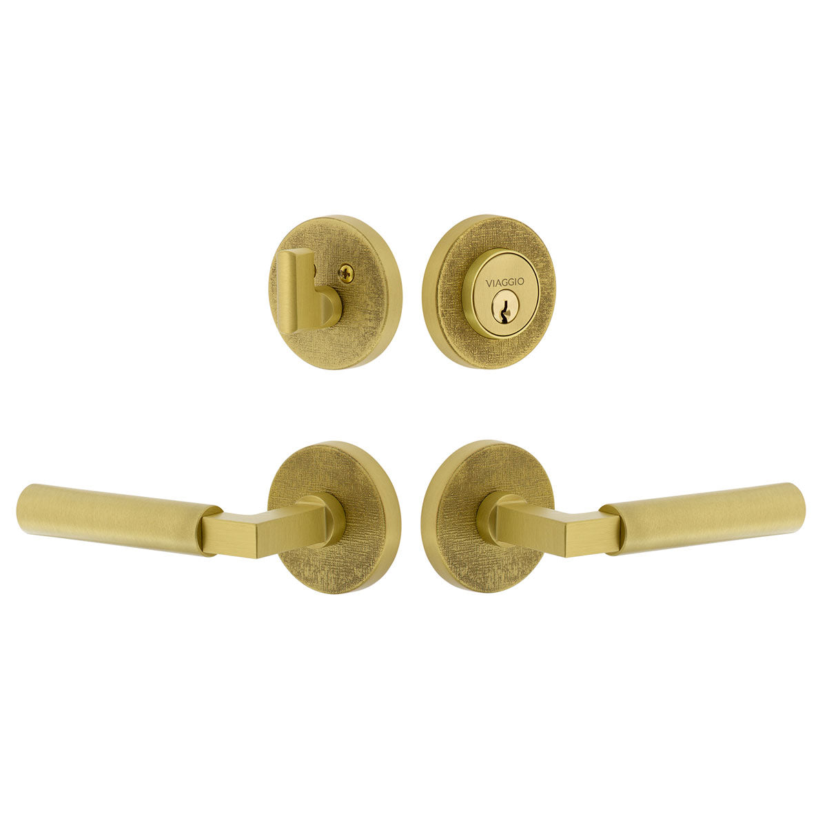 Circolo Linen Rosette Entry Set with Contempo Lever in Satin Brass