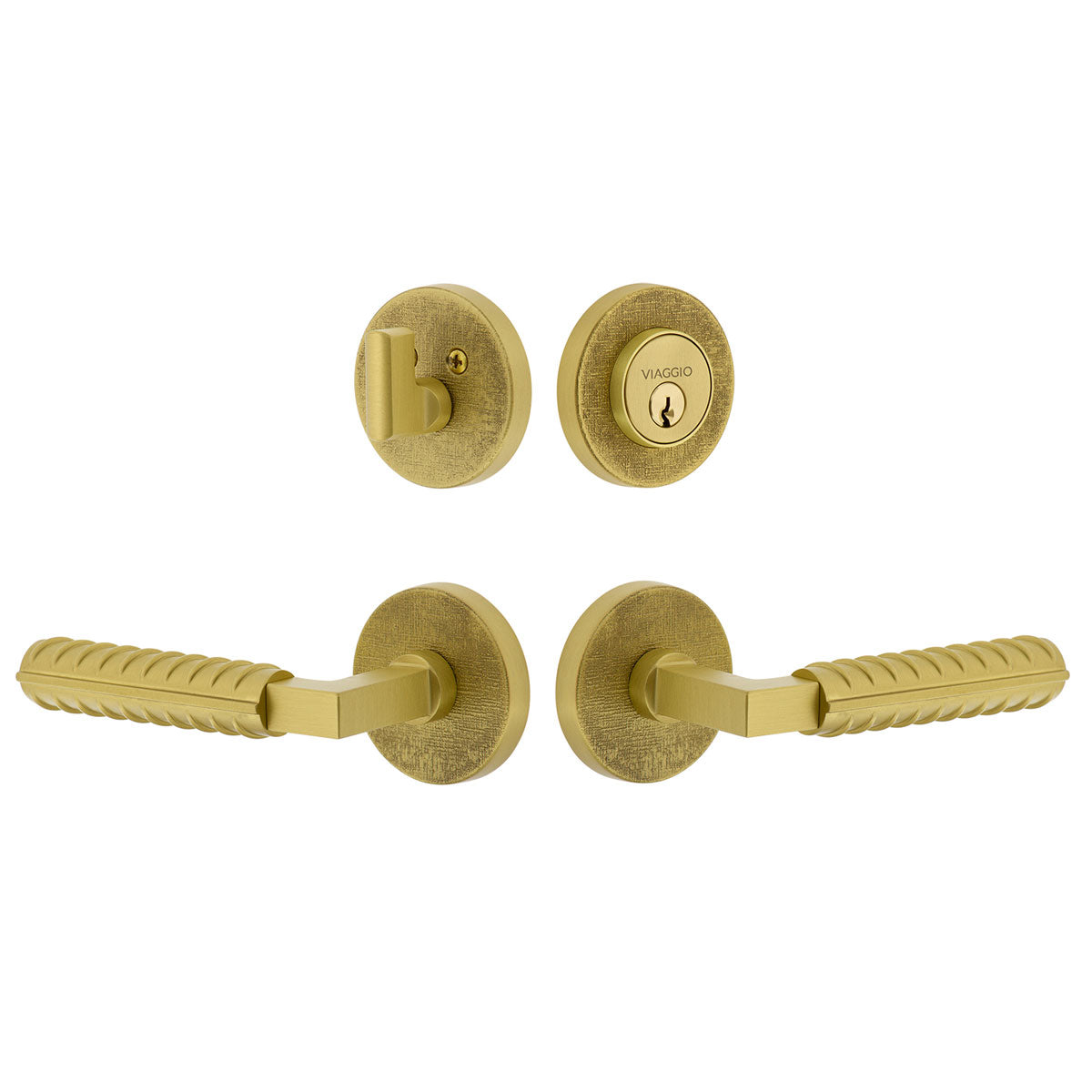 Circolo Linen Rosette Entry Set with Contempo Rebar Lever in Satin Brass