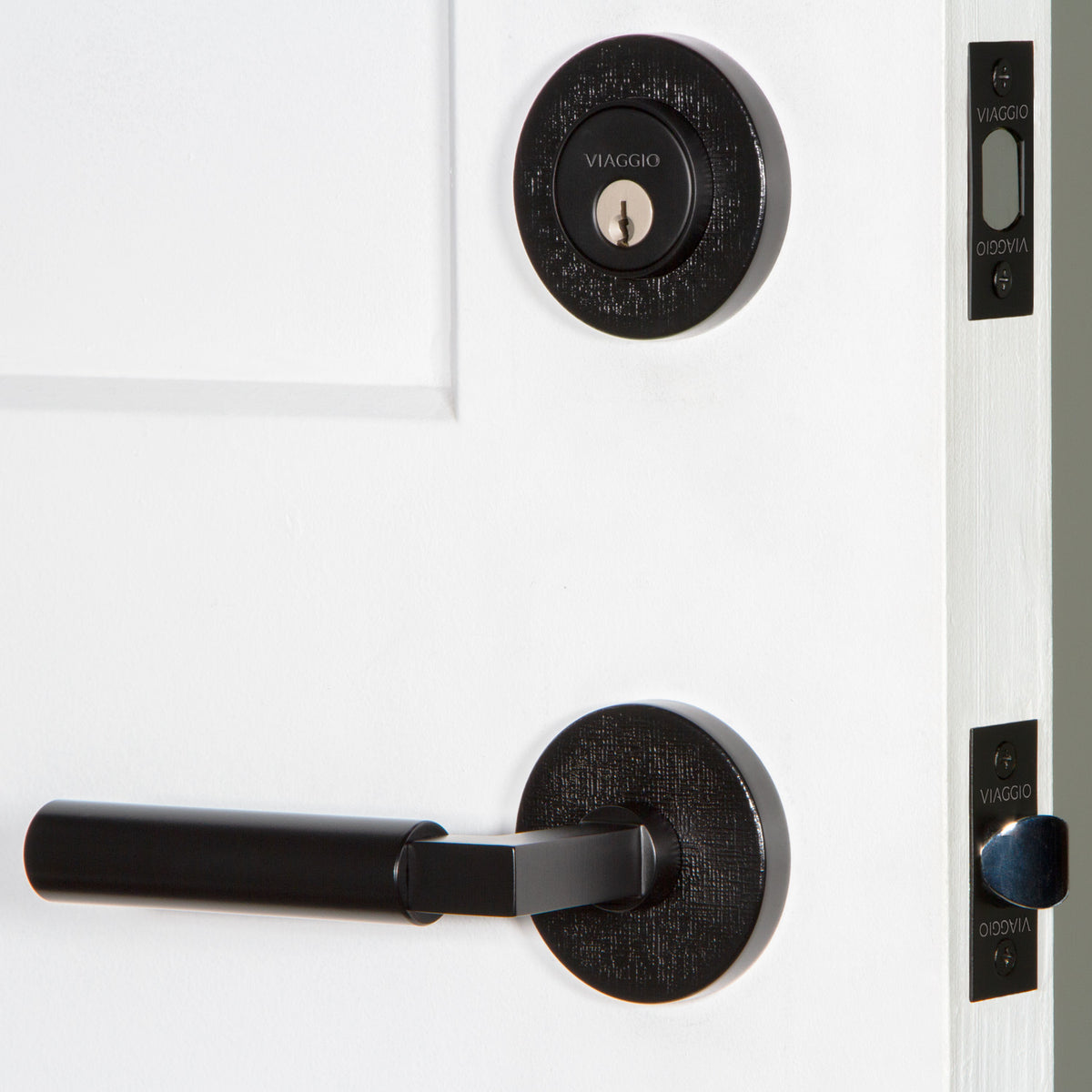 Circolo Linen Rosette Entry Set with Contempo Lever in Satin Black