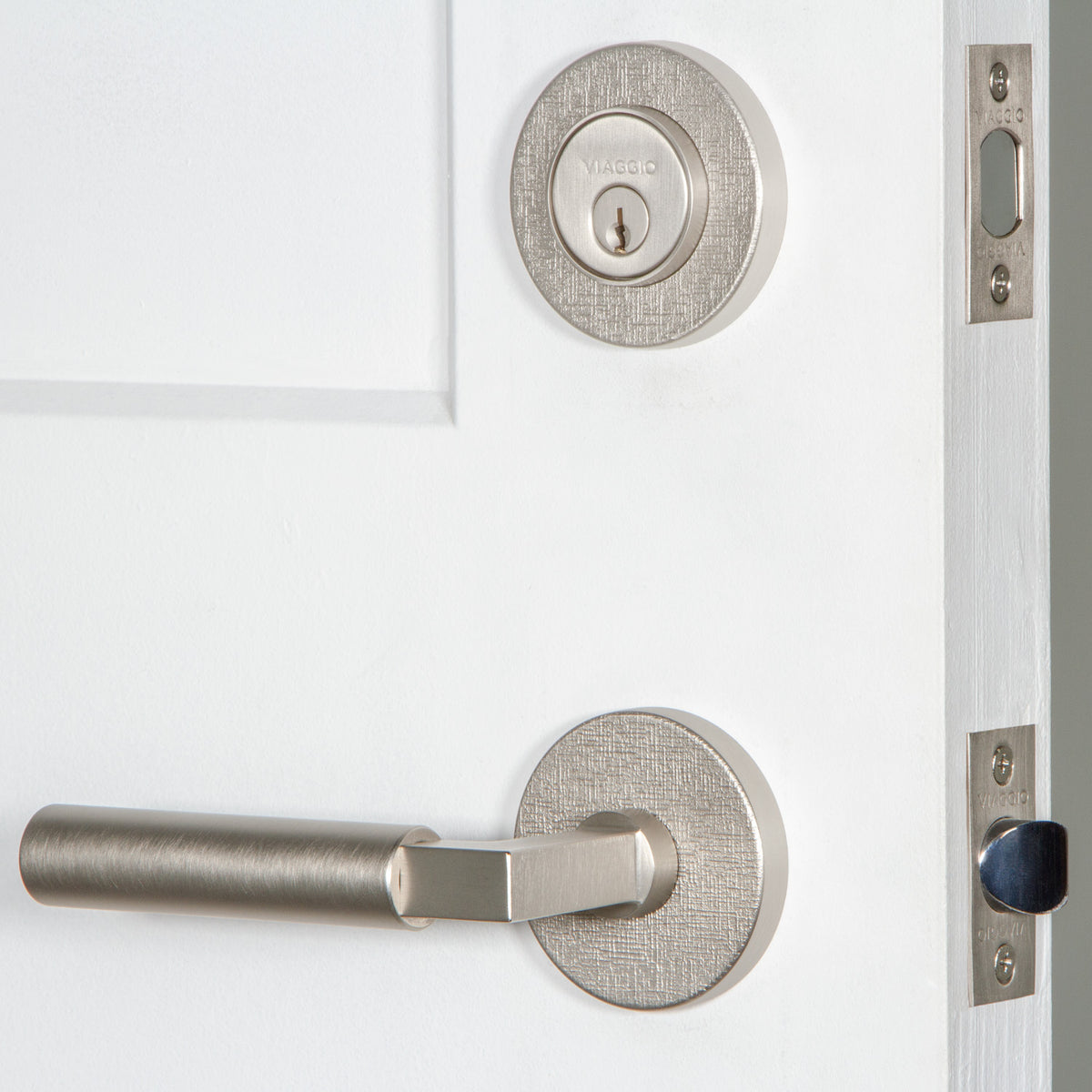 Circolo Linen Rosette Entry Set with Contempo Lever in Satin Nickel