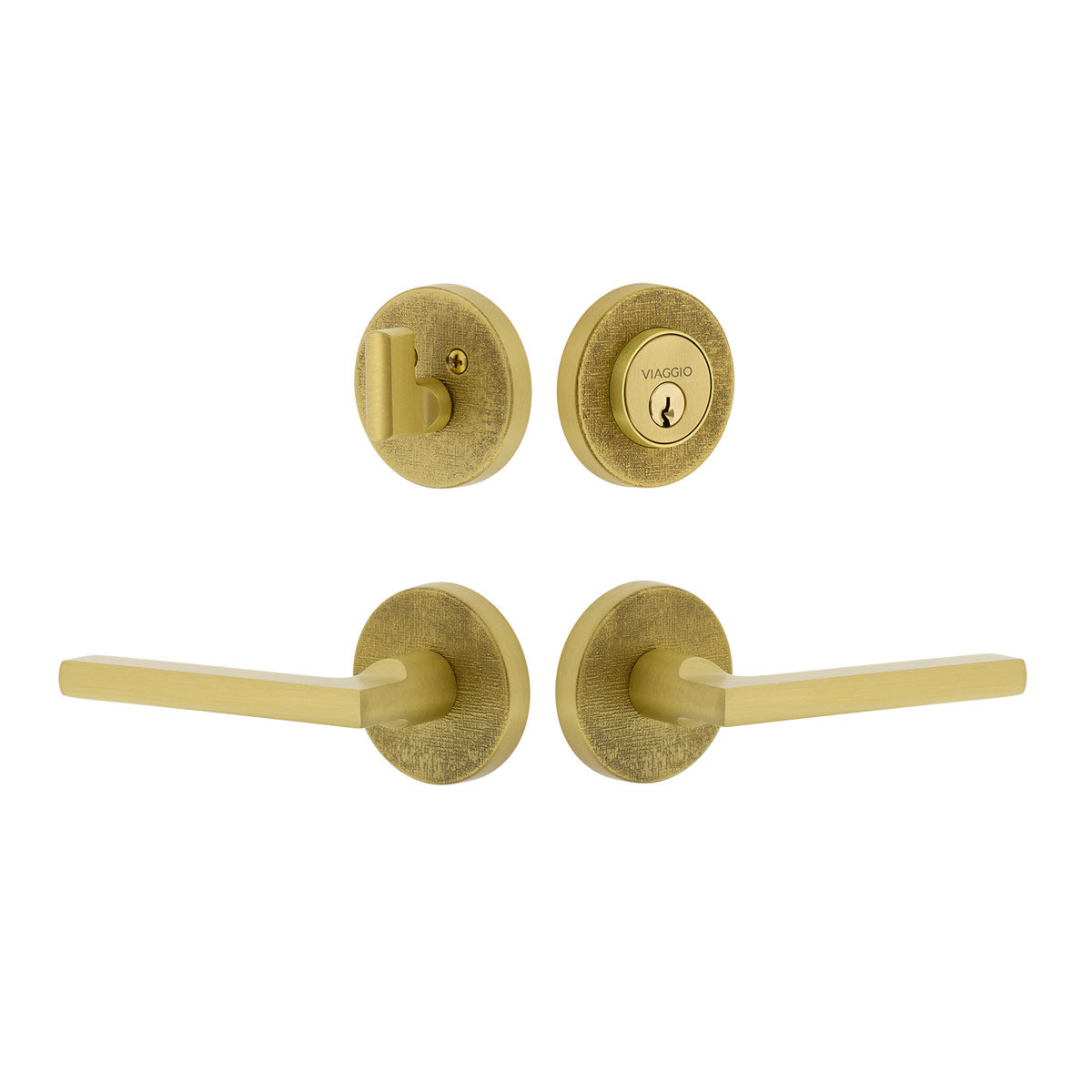 Circolo Linen Rosette Entry Set with Milano Lever in Satin Brass